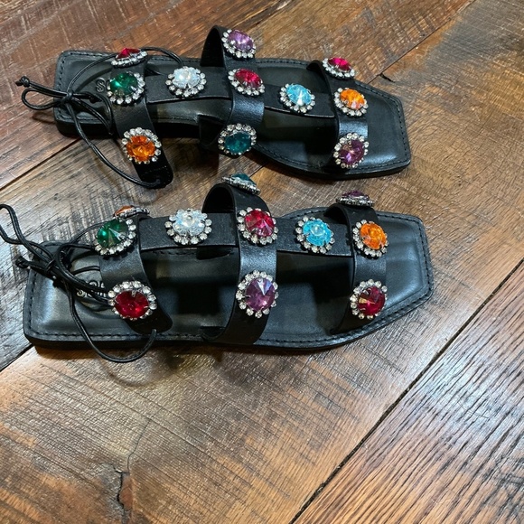 Schutz Amaris Gladiator Jeweled Sandals Black Leather Women’s Size 8.5 - Picture 8 of 11